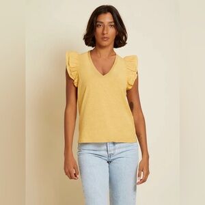Nation LTD Pima Cotton Rylan Contrast Ruffle Tank in Daisy Yellow Large